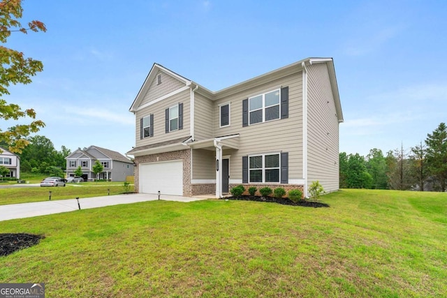 228 Whitneys Way, Dallas, GA 30157 - view of front of house featuring driveway, a garage, a front lawn, and brick siding