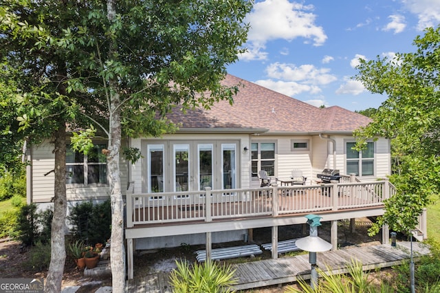 109 Carrington Ct, Kingsland, GA 31548 - rear view of property with a shingled roof, a wooden deck, and french doors