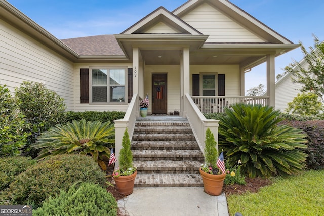 109 Carrington Ct, Kingsland, GA 31548 - view of exterior entry with covered porch and roof with shingles