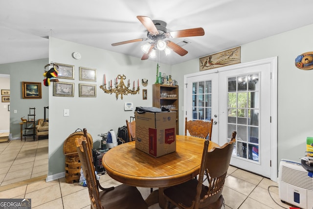 214 Highland Dr, Warner Robins, GA 31088 - dining area with french doors, light tile patterned floors, and a ceiling fan