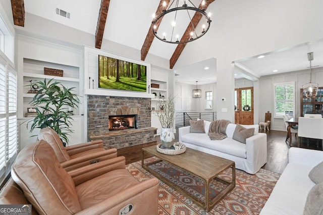 221 Goss Ln, Ball Ground, GA 30107 - living area with a chandelier, wood finished floors, healthy amount of natural light, and recessed lighting