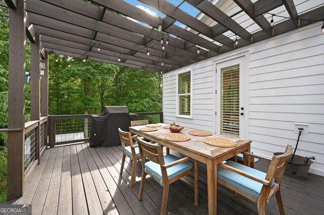 221 Goss Ln, Ball Ground, GA 30107 - deck with a pergola, outdoor dining space, and grilling area