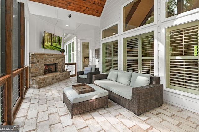 221 Goss Ln, Ball Ground, GA 30107 - view of patio / terrace featuring an outdoor living space with a fireplace