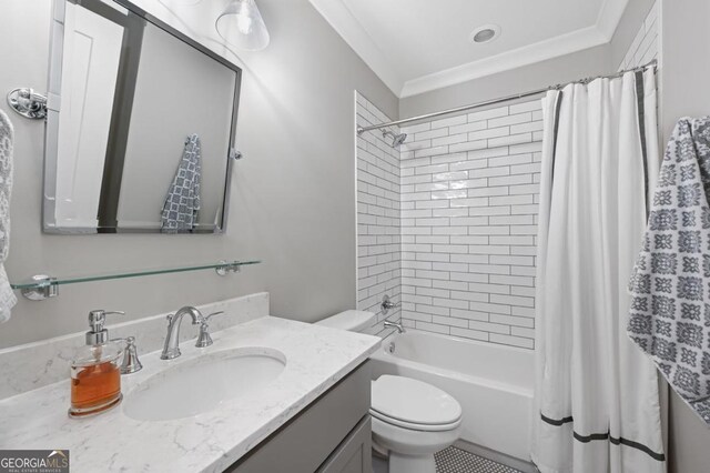 221 Goss Ln, Ball Ground, GA 30107 - full bath with vanity, shower / bath combo, and crown molding
