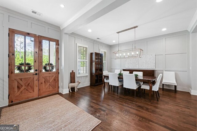 221 Goss Ln, Ball Ground, GA 30107 - foyer featuring dark wood finished floors, a decorative wall, a chandelier, and recessed lighting