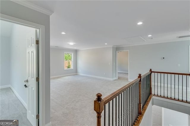 1226 Bloomsbury Ln, Gainesville, GA 30501 - empty room with crown molding, attic access, carpet floors, and recessed lighting