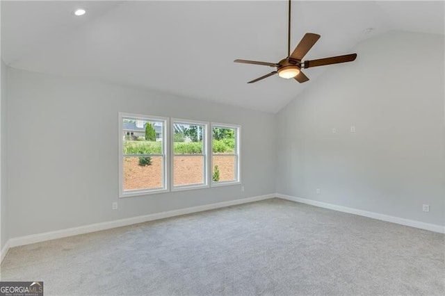 1226 Bloomsbury Ln, Gainesville, GA 30501 - carpeted spare room featuring vaulted ceiling, a ceiling fan, and recessed lighting