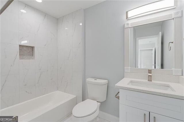 1226 Bloomsbury Ln, Gainesville, GA 30501 - full bathroom with vanity, marble look tiles, and shower / bath combination