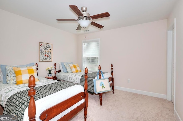 1391 Crooked Creek Rd, Greensboro, GA 30642 - bedroom featuring baseboards, light colored carpet, and a ceiling fan