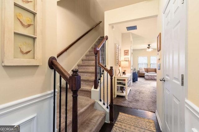 106 Cessna Dr, Canton, GA 30114 - staircase with a ceiling fan and wood finished floors