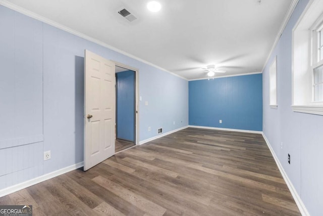 3664 Pin Oak Cir, Atlanta, GA 30340 - spare room featuring a ceiling fan, crown molding, and wood finished floors