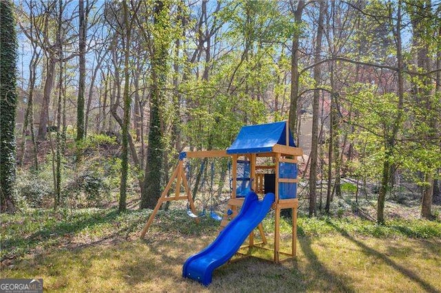10845 Shallowford Rd, Roswell, GA 30075 - view of playground with a forest view