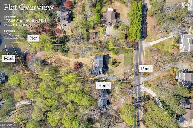 10845 Shallowford Rd, Roswell, GA 30075 - aerial view of property's location with property boundaries highlighted