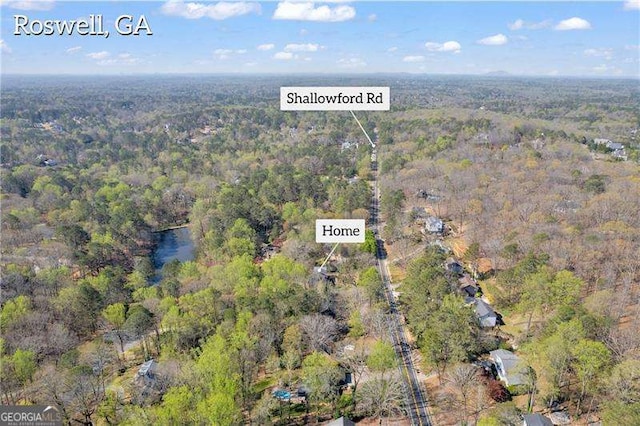 10845 Shallowford Rd, Roswell, GA 30075 - aerial overview of property's location with a forest