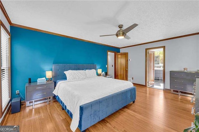10845 Shallowford Rd, Roswell, GA 30075 - bedroom with multiple windows, wood finished floors, crown molding, and ceiling fan