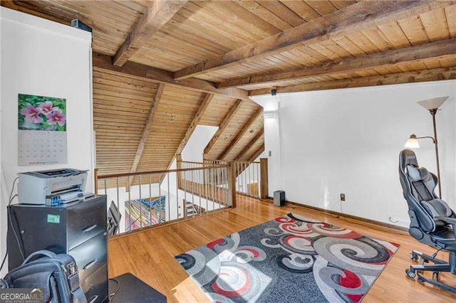 10845 Shallowford Rd, Roswell, GA 30075 - office area featuring a wooden ceiling with exposed beams and wood finished floors