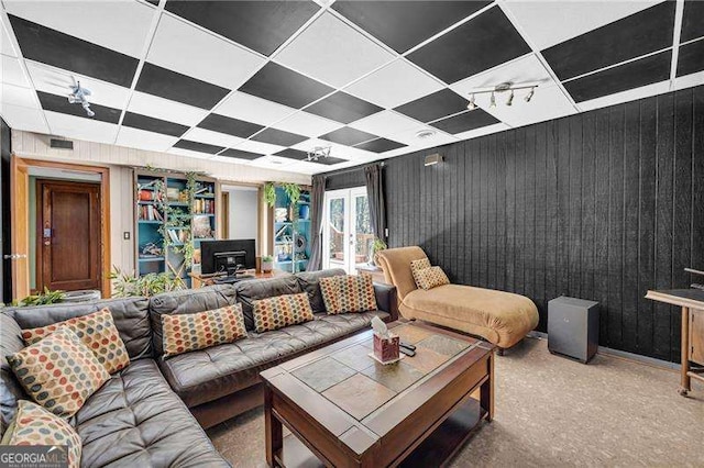 10845 Shallowford Rd, Roswell, GA 30075 - living room with a drop ceiling and a wood stove