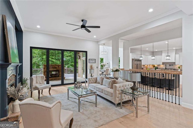 5705 Registry Oaks Ln SE, Mableton, GA 30126 - living room with a ceiling fan, recessed lighting, and ornamental molding
