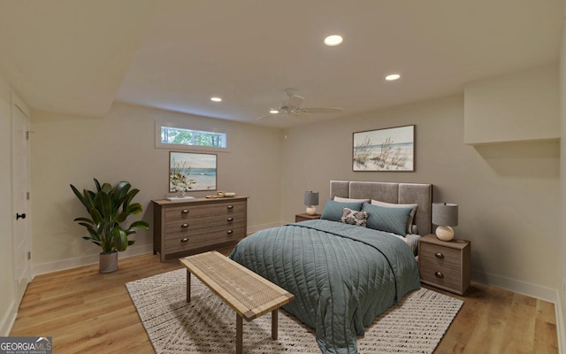 340 Currahee Trl, Toccoa, GA 30577 - bedroom featuring light wood-style flooring, recessed lighting, and ceiling fan