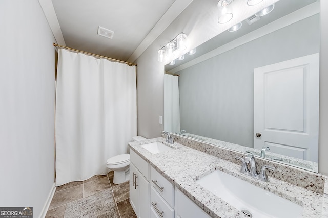4581 Blacksmith Ln, Jefferson, GA 30549 - bathroom with double vanity, toilet, and a shower with shower curtain