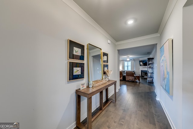 4581 Blacksmith Ln, Jefferson, GA 30549 - hallway with ornamental molding, dark wood-style flooring, and baseboards