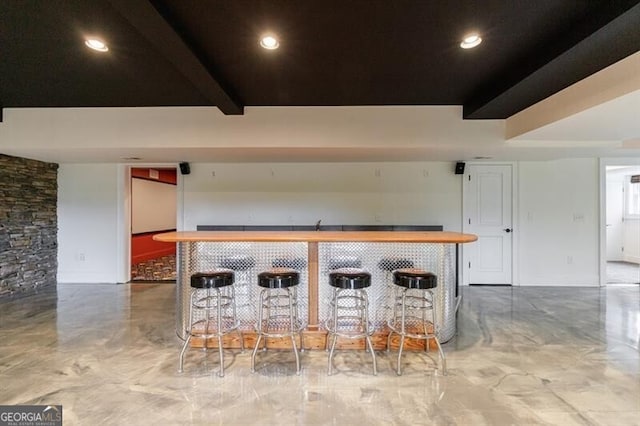 7 Hogan Ln NW, Rome, GA 30165 - indoor dry bar featuring beamed ceiling, marble finish floors, and recessed lighting