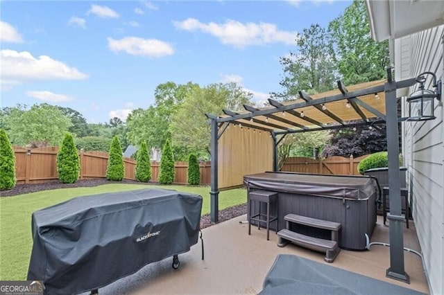 10735 Pinewalk Forest Cir, Alpharetta, GA 30022 - view of patio featuring a hot tub and a pergola