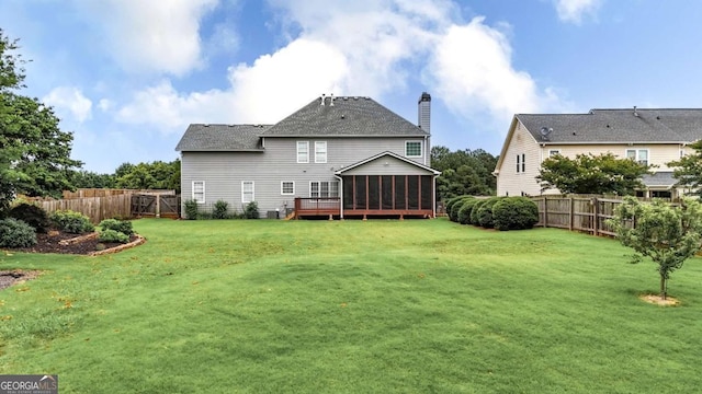 224 Mountain View Dr, Woodstock, GA 30188 - back of house with a sunroom and a chimney