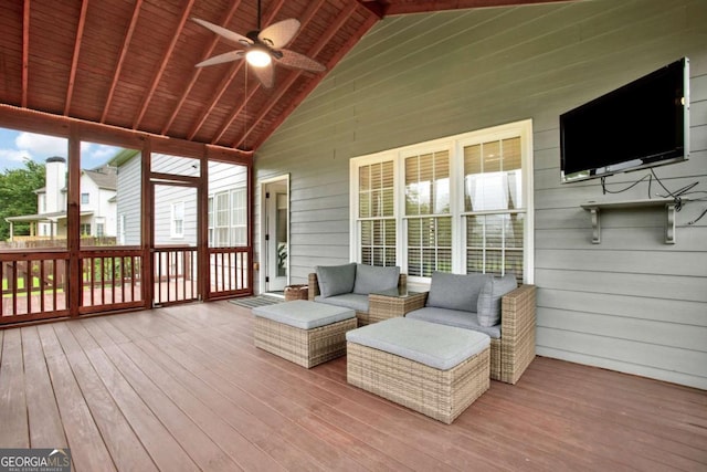 224 Mountain View Dr, Woodstock, GA 30188 - deck featuring ceiling fan and outdoor lounge area