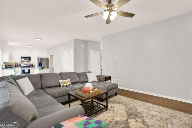 224 Mountain View Dr, Woodstock, GA 30188 - living area featuring light wood-style flooring, a ceiling fan, baseboards, and recessed lighting