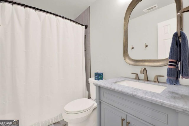 224 Mountain View Dr, Woodstock, GA 30188 - full bath with vanity, toilet, and a shower with shower curtain