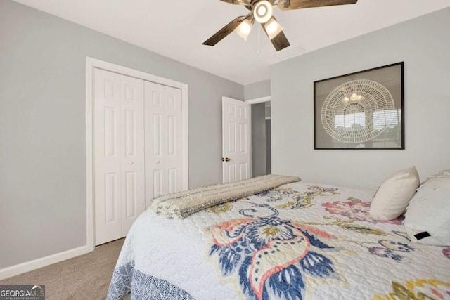 224 Mountain View Dr, Woodstock, GA 30188 - bedroom featuring carpet flooring, a closet, and a ceiling fan