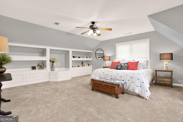 224 Mountain View Dr, Woodstock, GA 30188 - carpeted bedroom featuring vaulted ceiling and ceiling fan