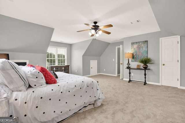 224 Mountain View Dr, Woodstock, GA 30188 - bedroom with carpet, lofted ceiling, baseboards, and a ceiling fan