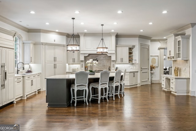 816 Blackfoot Trl, Suwanee, GA 30024 - kitchen featuring a sink, tasteful backsplash, open shelves, light countertops, and recessed lighting