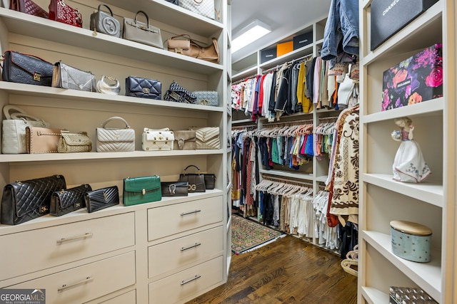 816 Blackfoot Trl, Suwanee, GA 30024 - walk in closet with dark wood-style floors