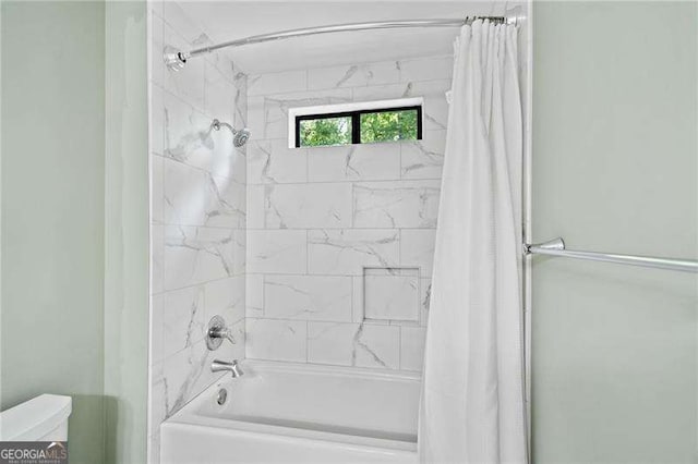 4402 Windsor Oaks Chase, Marietta, GA 30066 - bathroom with shower / bathtub combination with curtain and toilet