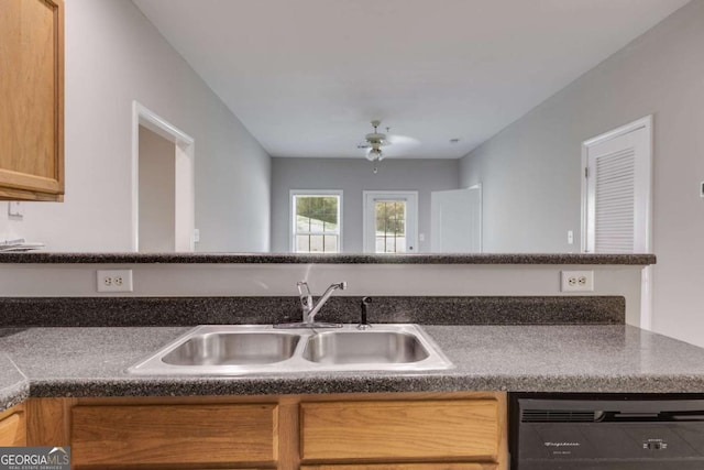 7712 Autry Cir Unit 701, Douglasville, GA 30134 - kitchen with dishwashing machine, a sink, and dark countertops
