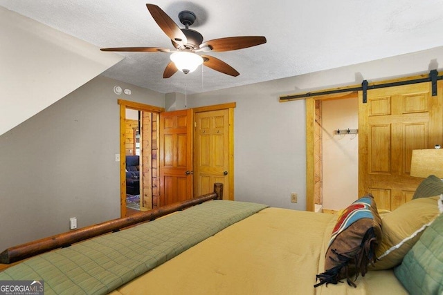488 S Lemmon Ln Unit 289, Ellijay, GA 30540 - bedroom featuring a barn door and a ceiling fan