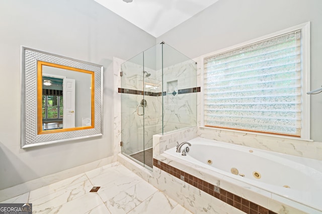 120 Bent Creek Dr, Woodstock, GA 30189 - full bath with a marble finish shower, a jetted tub, baseboards, and marble finish floors
