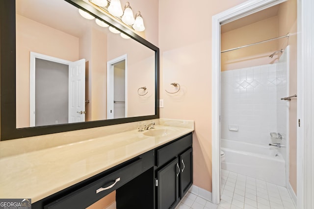 120 Bent Creek Dr, Woodstock, GA 30189 - full bath featuring vanity, baseboards, tile patterned floors, bathtub / shower combination, and toilet