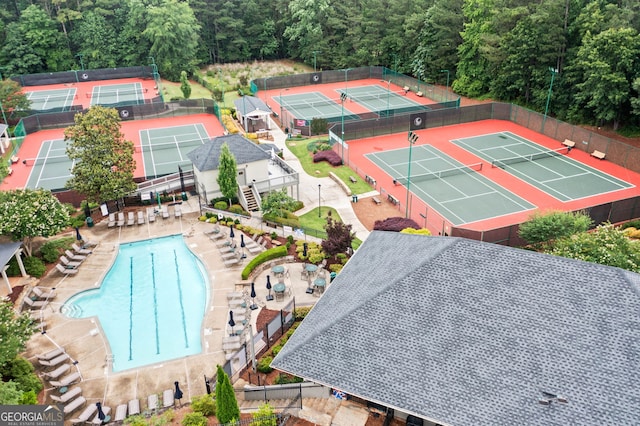 120 Bent Creek Dr, Woodstock, GA 30189 - drone / aerial view of a pool and a forest