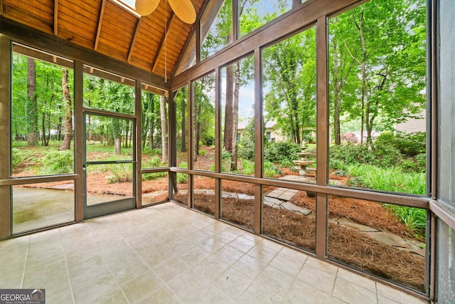 120 Bent Creek Dr, Woodstock, GA 30189 - unfurnished sunroom featuring lofted ceiling and ceiling fan