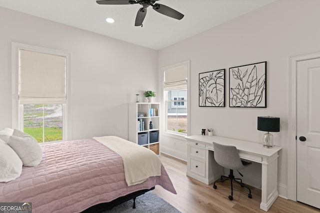 31 Bitter End Ct, Waverly, GA 31565 - bedroom with light wood-type flooring, a desk, baseboards, and ceiling fan