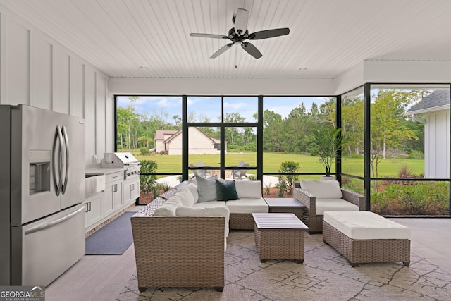 31 Bitter End Ct, Waverly, GA 31565 - sunroom / solarium featuring ceiling fan, an outdoor living space, and area for grilling