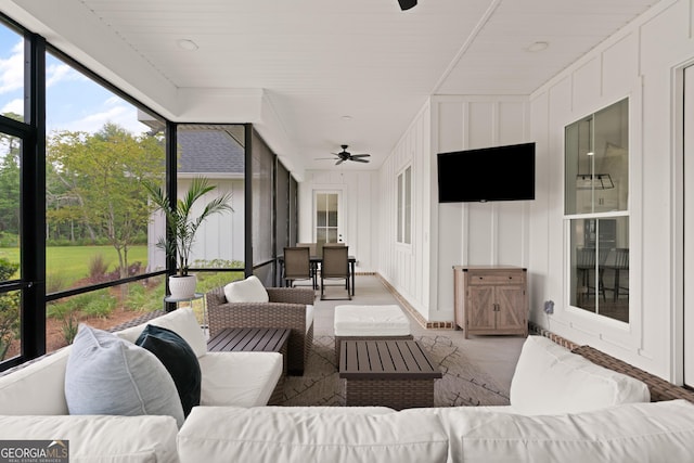 31 Bitter End Ct, Waverly, GA 31565 - sunroom featuring an outdoor living space, ceiling fan, and outdoor dining area