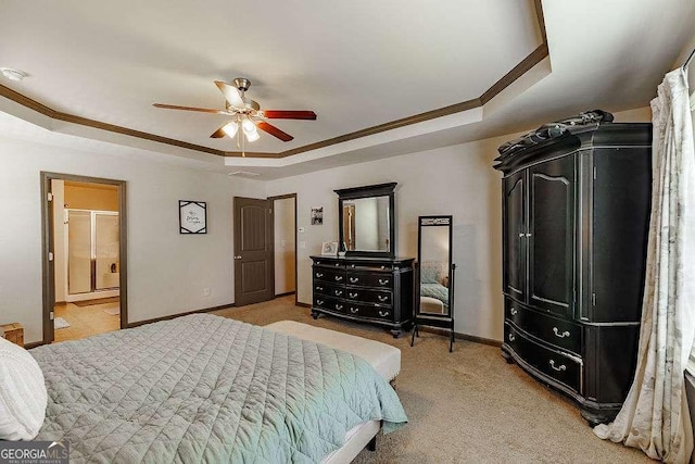 1148 Abe Lincoln Way, Jefferson, GA 30549 - bedroom with a raised ceiling, baseboards, light carpet, ceiling fan, and ornamental molding