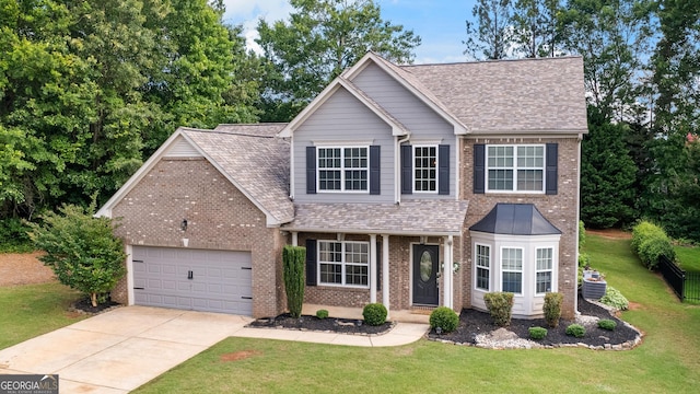 3 Stonebridge Way, Newnan, GA 30265 - traditional-style house with brick siding, an attached garage, concrete driveway, and a shingled roof