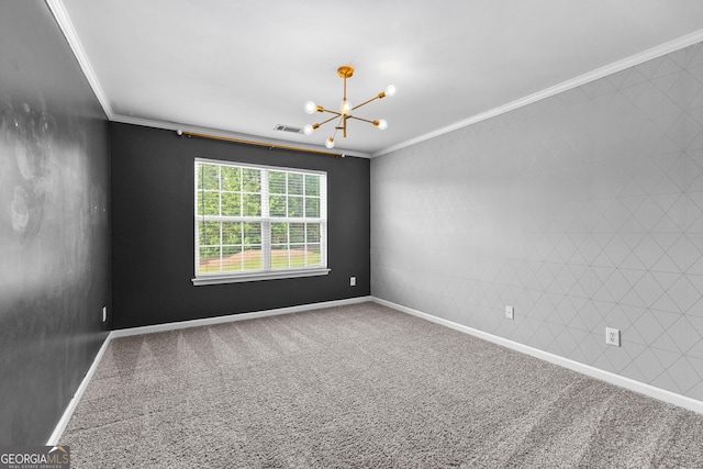 3 Stonebridge Way, Newnan, GA 30265 - carpeted spare room with crown molding, a chandelier, and baseboards