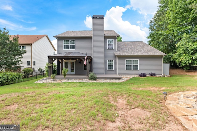 3 Stonebridge Way, Newnan, GA 30265 - rear view of property featuring a chimney, a gazebo, and french doors